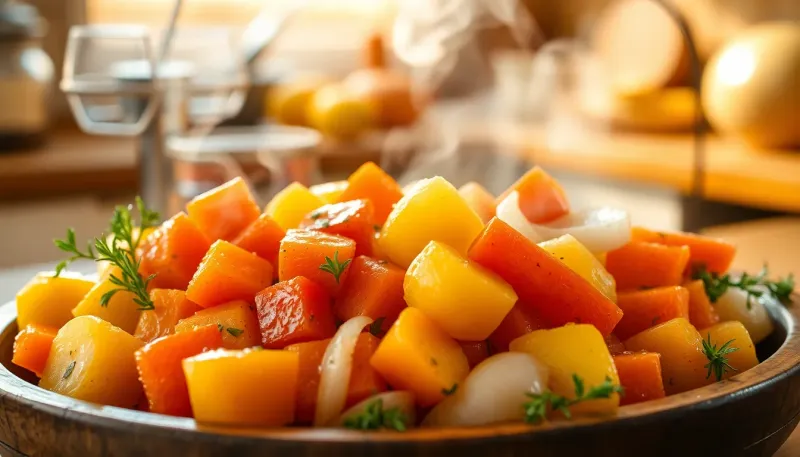 Cuisson à la vapeur : préservez les nutriments des pommes de terre, carottes et oignons